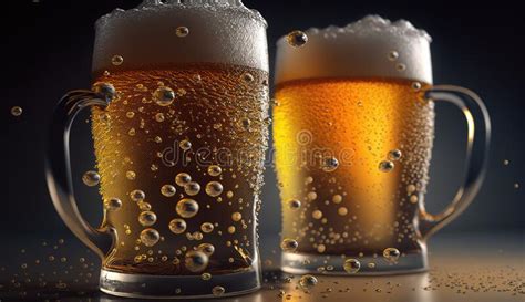 Two Cold Beers With Foam Generative Ai Stock Illustration