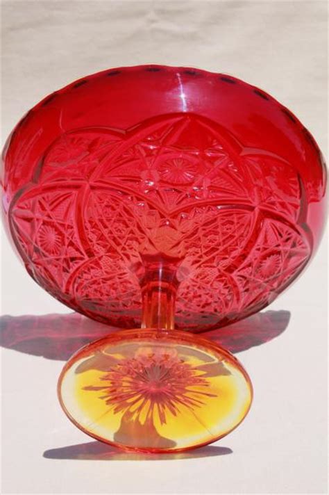Vintage Amberina Glass Compote Bowl Red Amber Flame Orange Shaded Glass