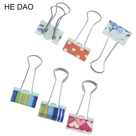 6pcs Small Size 38mm Printed Metal Binder Clips Paper Clip Clamp Office