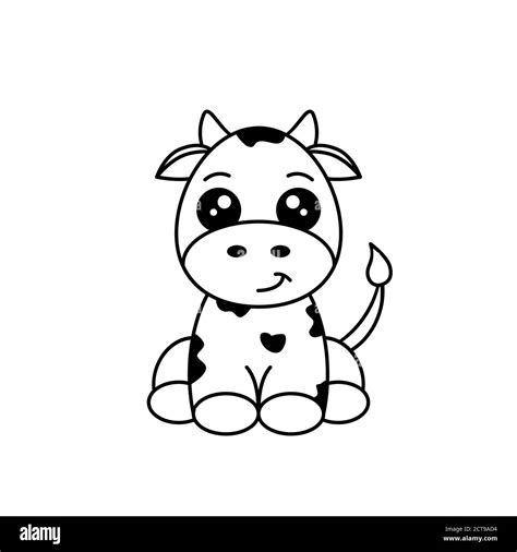 Cute Black And White Cow Funny Animal Cartoon Character Cow Sitting