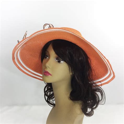 Chic Ladies Orange Ribbon Tea Party Hat Summer Hat Dress Up Hat