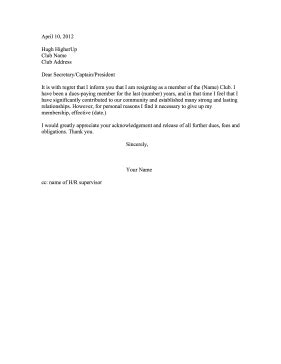 What is a resignation letter, how to write a resignation letter, sample letters, emails, and templates to quit a job, and tips to resign gracefully. Club Membership Resignation Letter