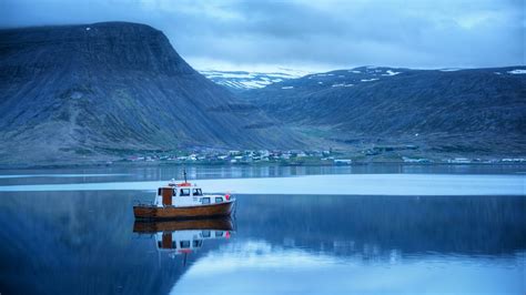 Wallpaper Landscape Mountains Boat Sea Bay Lake Water Nature