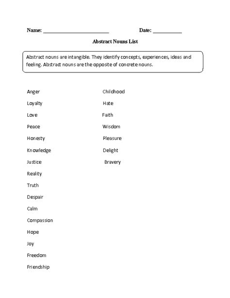 Abstract And Concrete Nouns Interactive Worksheet Grade 3 Grammar
