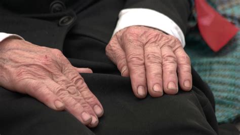 Old Senior Male Hands Close Up Caucasian Grandpa Hands Black Clothes