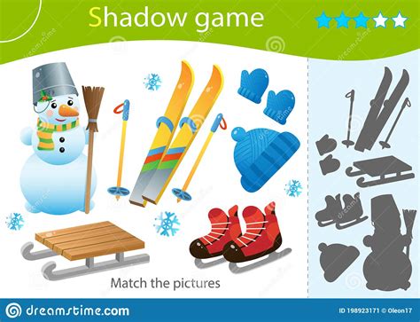 Shadow Game For Kids Match The Right Shadow Color Image Of Ski