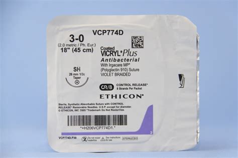 Ethicon Suture Vcp774d 3 0 Vicryl Plus Antibacterial Violet 8 X 18