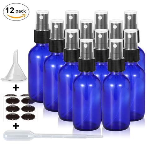 2 Oz Cobalt Blue Glass Spray Bottles With Black Fine Mist Sprayer Mini Funnel And Transfer