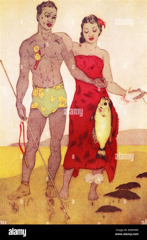 Ilustración de archivado de los hawaianos nativos hombre y mujer están