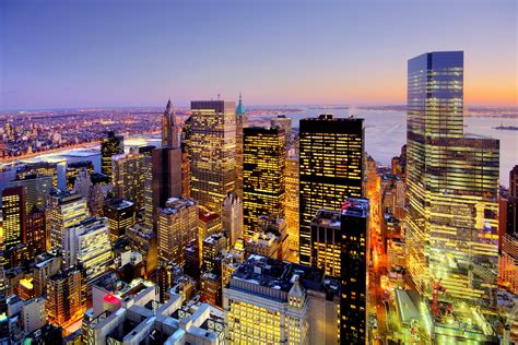 Usa Skyscrapers Houses New York City Megapolis Night Cities
