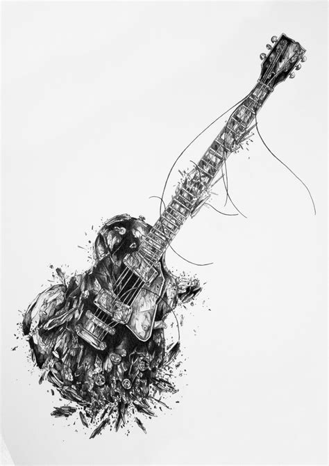 Black And Gray Electric Guitar Digital Wallpaper Digital Art