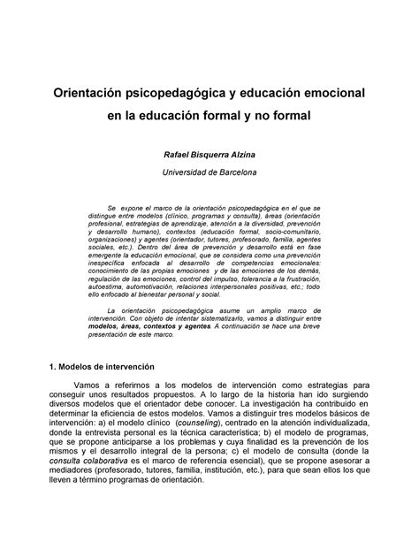 Orientación Psicopedagógica Y Educación Emocional Rafael Bisquerra