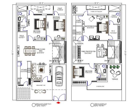 4 Bhk House Floor Plan In 2000 Sq Ft Autocad Drawing Cadbull