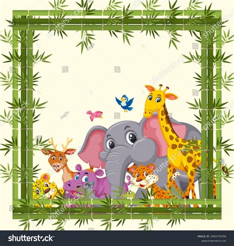 Empty Banner Bamboo Frame Wild Animals Stock Vector Royalty Free