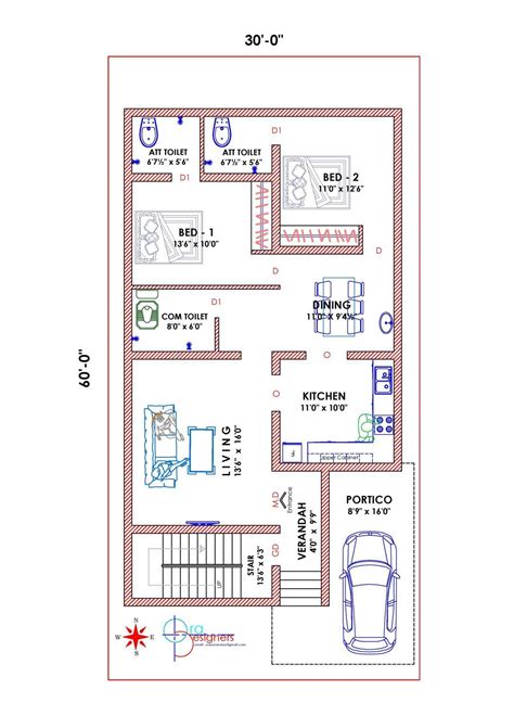 30 60 house plan with verandah 4 bedrooms toilets kitchen. 30×60 house plans south facing | house plans south facing ...