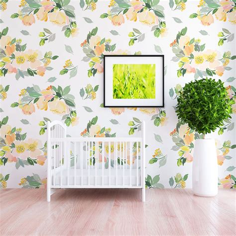 Were Swooning Over This Peachy Floral Wallpaper To Give Your Nursery A