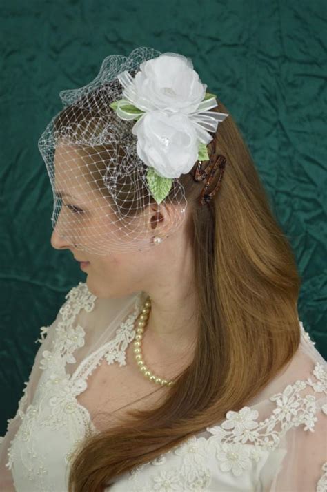 Sparkling Swarovski Crystal And Flowers Russian Birdcage Bridal Veil