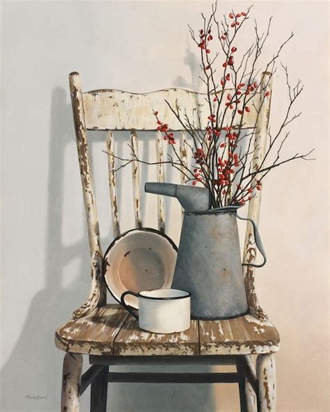 Contemporary Still Life Painting Of Rustic Objects Sitting On A Rustic