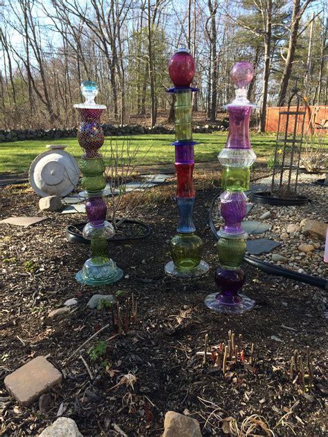 Recycled Glass Totems Glass Garden Art Garden Art Sculptures Garden Art