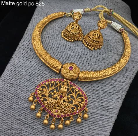 Buy gold and diamond jewellery online in india. Beautiful one gram gold kanthi necklace with dancing ...