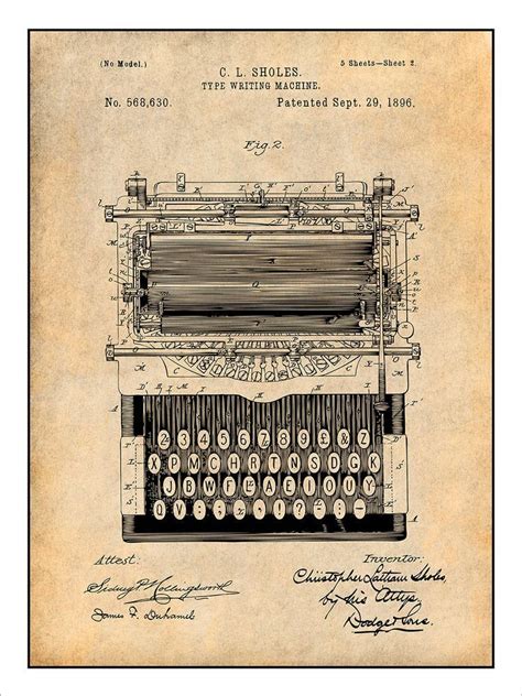 1896 Typewriter Patent Print Art Drawing Poster Ebay In 2021 Patent