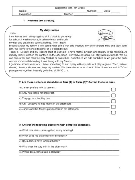 Free Printable Reading Comprehension Worksheets For 7th Graders