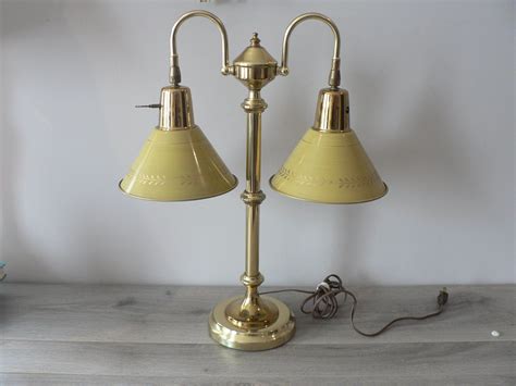 Vintage Double Shade Library Brass Lamp Etsy Brass Lamp Lamp Brass