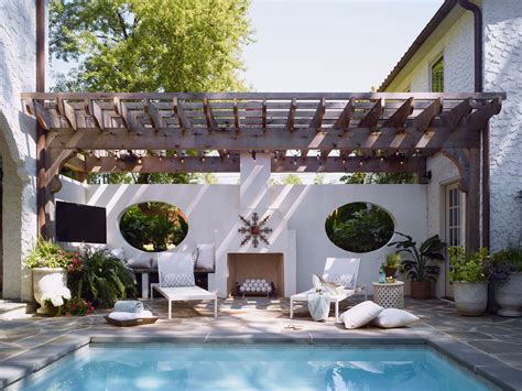 Spanish Colonial Pool Terrace Pool Deck Outdoor Fireplace