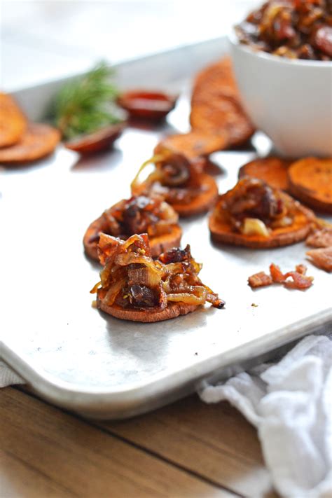 Caramelized Onion And Bacon Compote On Sweet Potato Crostini Little