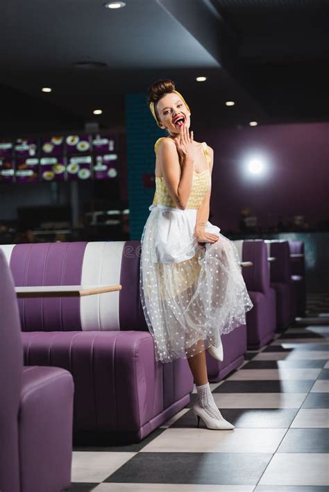 Happy Pin Up Waitress Covering Mouth Stock Image Image Of Glamour