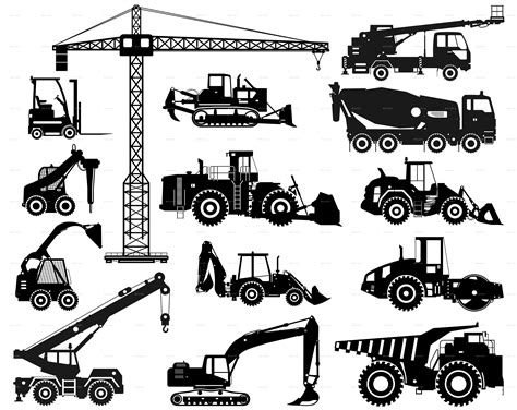 Set Of Heavy Construction And Mining Machines Icons Social Media