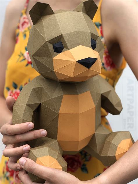 Papercraft 3d Teddy Bear Template Low Poly Paper Sculpture Etsy In