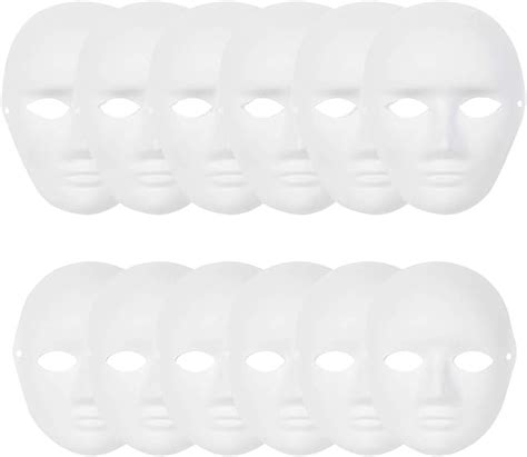 12 Pack Diy Full Face Masks Paper Mache Art Masks White