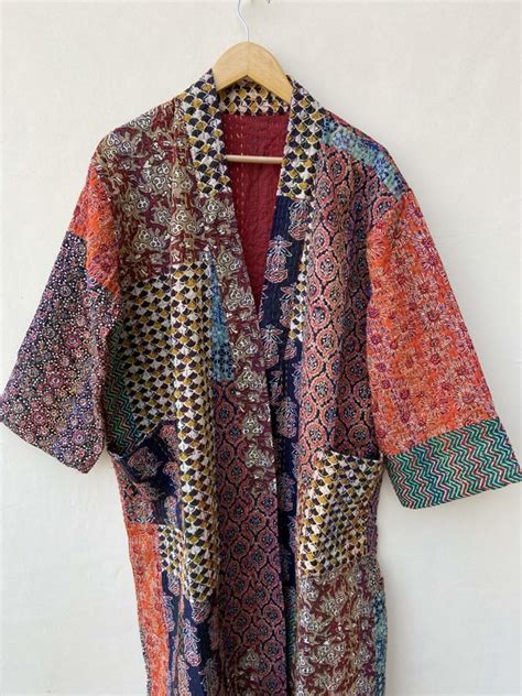 Kantha Quilted Cotton Kimono Robes Patchwork Winter Wear Kantha Women