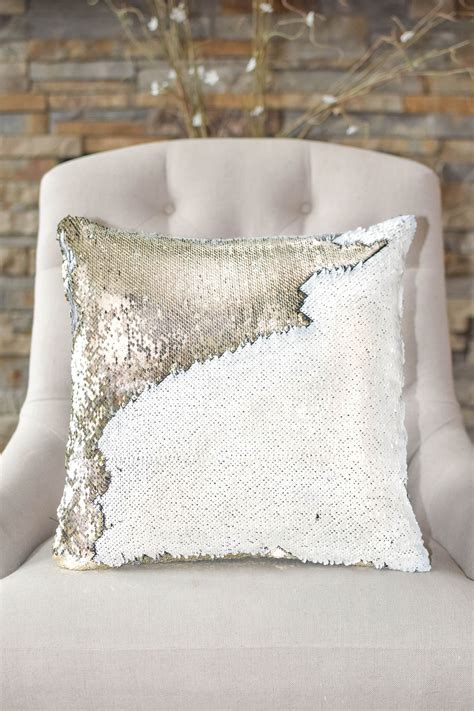 White And Gold Reversible Sequin Mermaid Pillow Mermaid Pillow Pillows Sequins