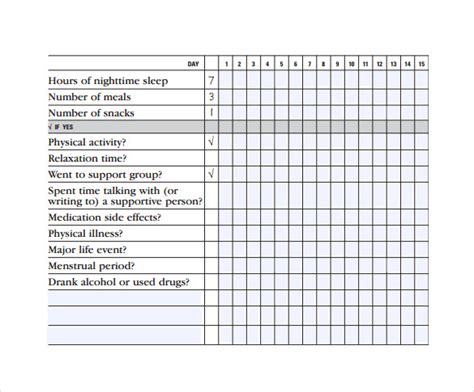 sample mood chart forms   sample templates