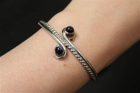 Sterling Silver Blue Tiger S Eye Cuff Bracelet Tiger S Eye Bracelet