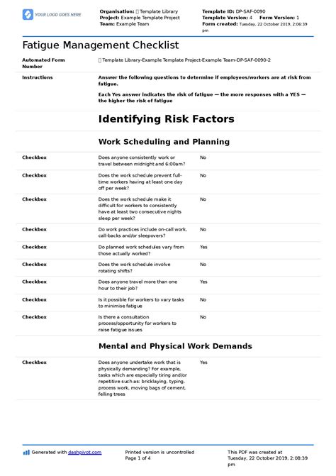 Fatigue Management Report Template Free And Better Than Pdf