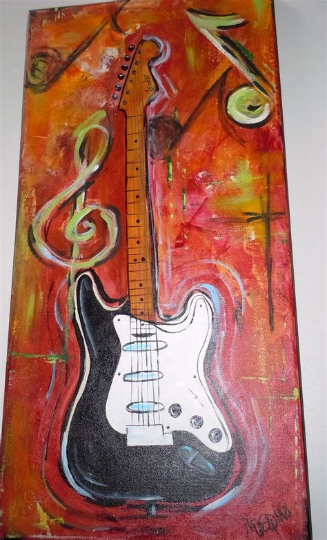 Electric Guitar Painting Fender Original10 X 20 Inch Bold Color Canvas