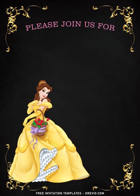 8 Gleaming Gold Princess Belle Birthday Invitation Templates