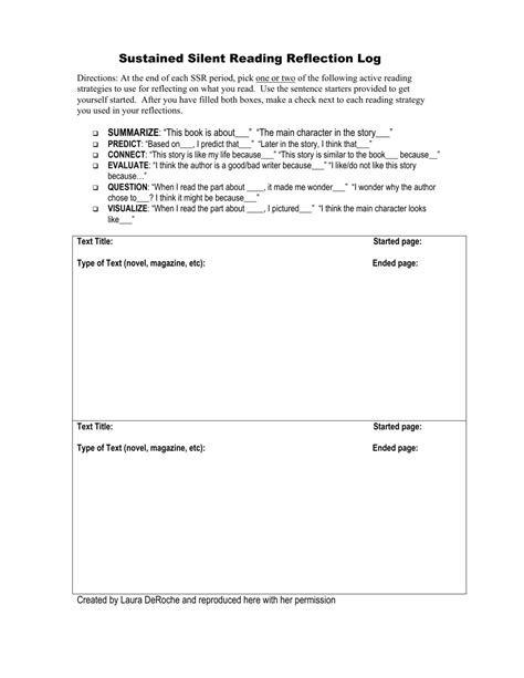 Sustained Silent Reading Reflection Log Template Download Printable Pdf