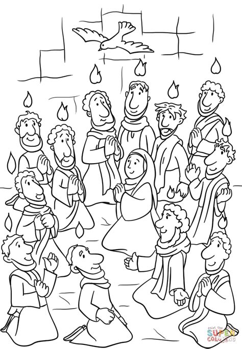 Descent Of The Holy Spirit At Pentecost Coloring Page Free Printable