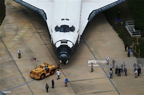 Space Shuttle Atlantis Is Towed At Kennedy Space Center July 21 2011