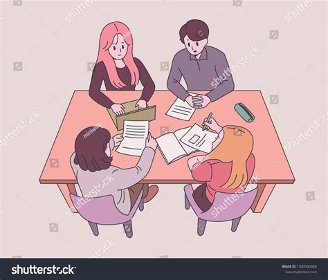 People Sitting Around Table Doing Team Stock Vector Royalty Free