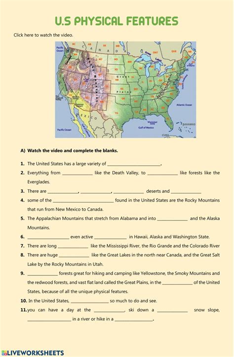 Usa Physical Features Geographical Features Interactive Worksheet