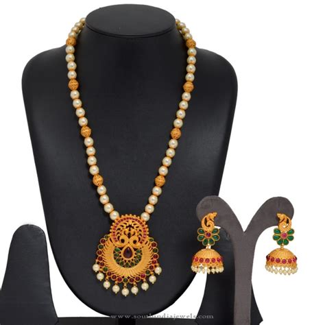 Long Pearl Mala With Jhumka South India Jewels