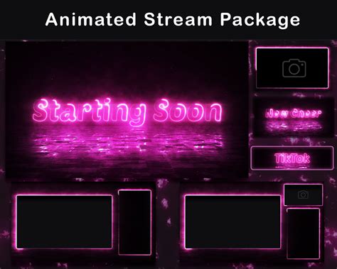 Twitch Overlay Package Animated Pink Neon Stream Overlay Neon