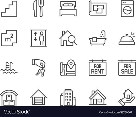 Line Real Estate Icons Royalty Free Vector Image