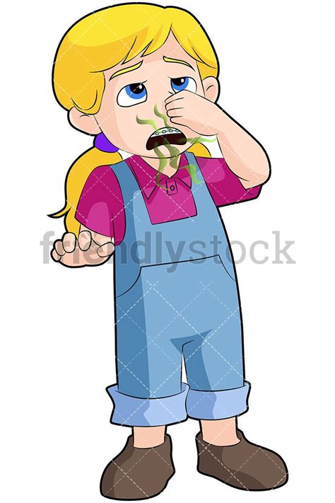 Girl With Bad Breath Closing Nose Vector Cartoon Clipart
