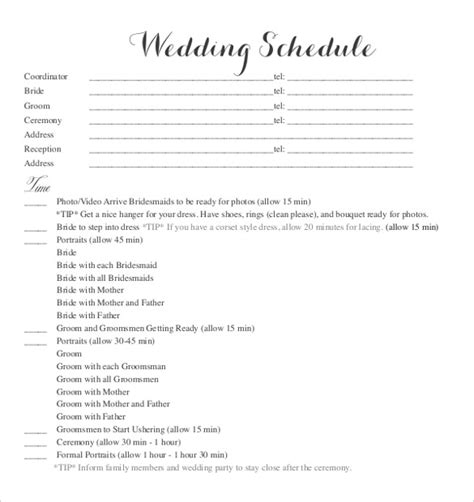 30 Wedding Schedule Templates And Samples Doc Pdf Psd Free